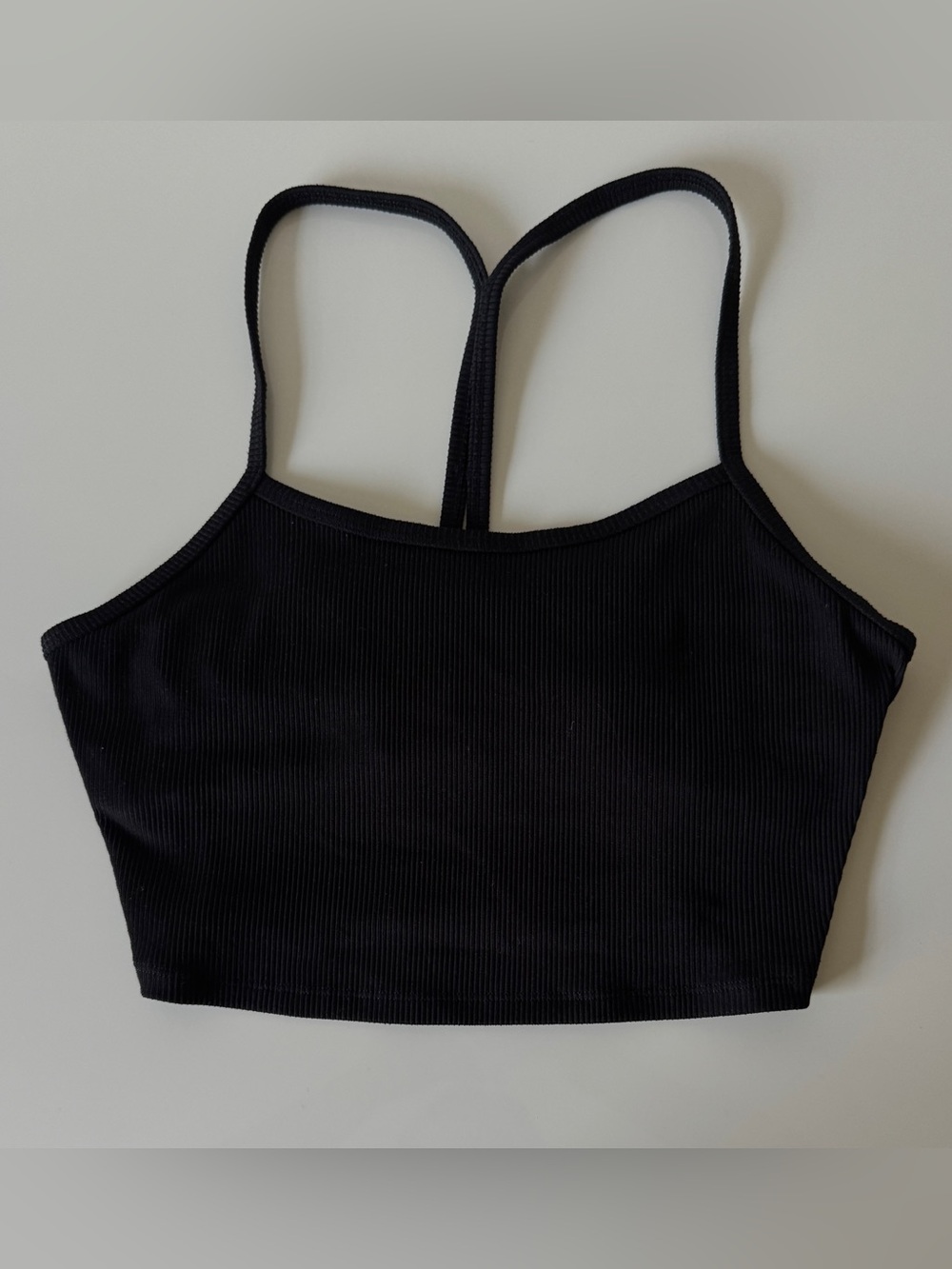 Alo Yoga black ribbed cropped calm tank bra